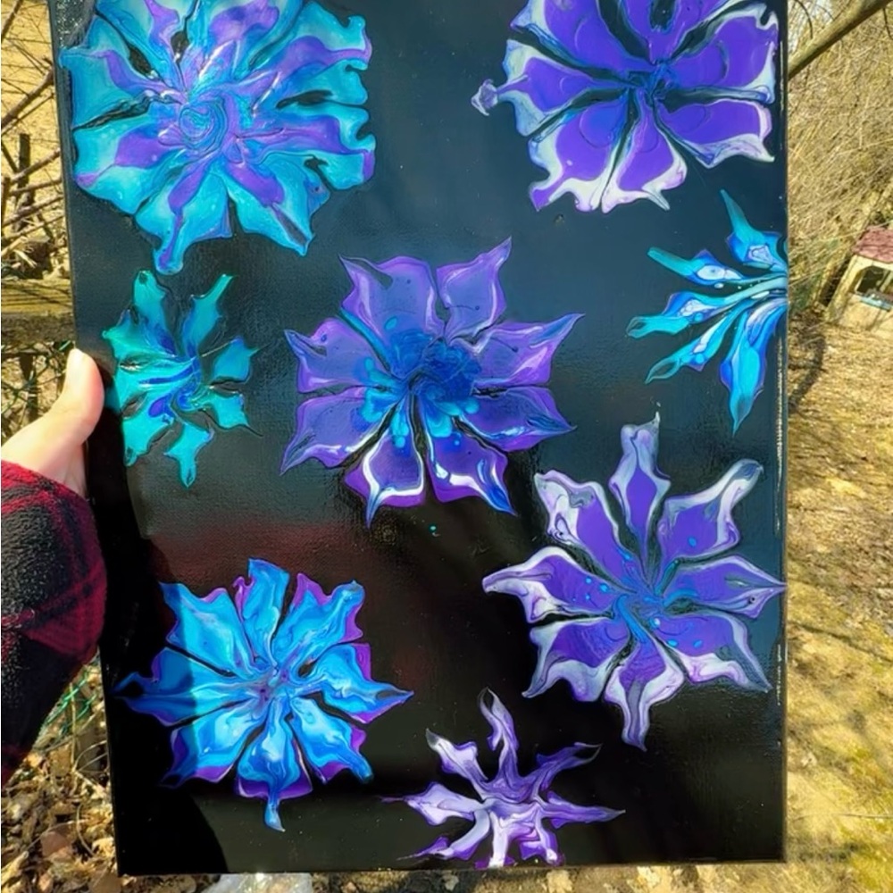 Celestial Garden: Vibrant Blue and Purple Abstract Floral Painting Original